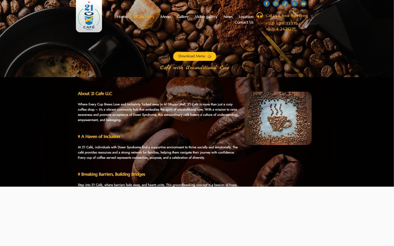 21 Cafe website, built by Globex